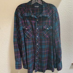 Men's Wrangler Long Sleeve Flannel Western Snap Plaid Shirt, Size XXL